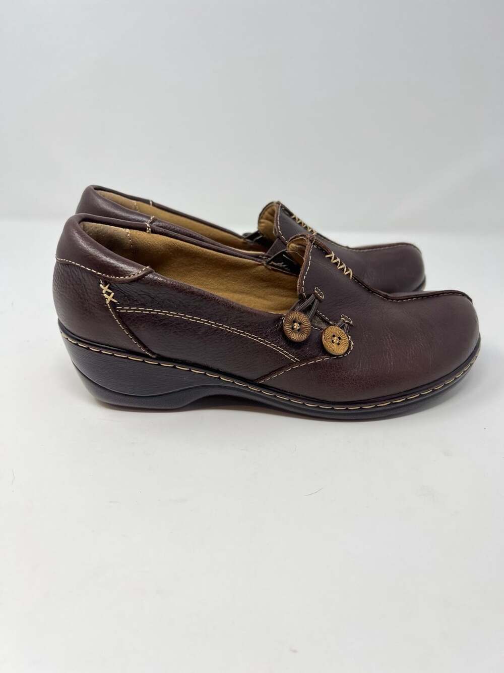 Softspots Women's Brown Leather Button Slip-On Shoes Size 10M